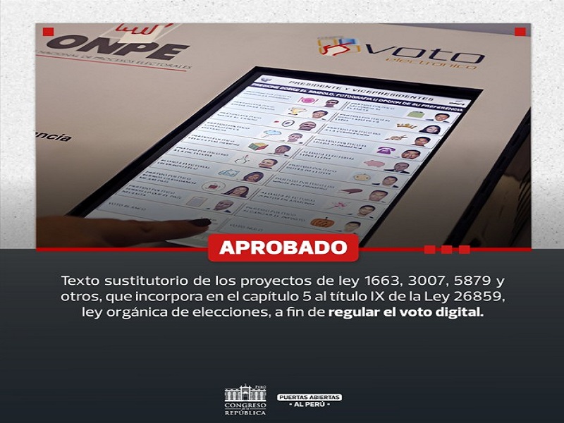 Pleno del Congreso aprueba en primera votación dictamen que propone implementar el voto digital en las elecciones