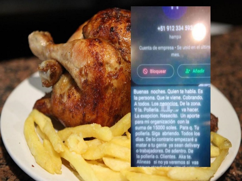 'Empezaré a matar a trabajadores o clientes': Extorsionan a popular pollería