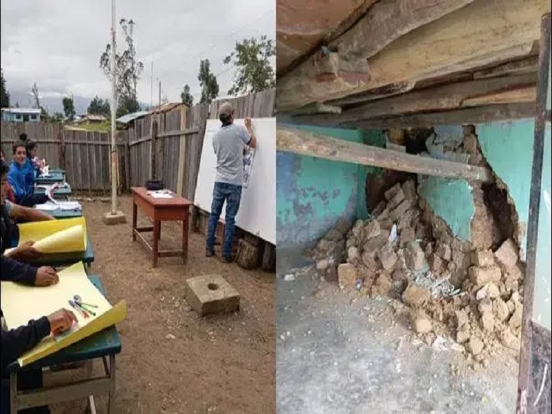 Piura: alumnos del caserío de Yangua estudian en patio de colegio en mal estado